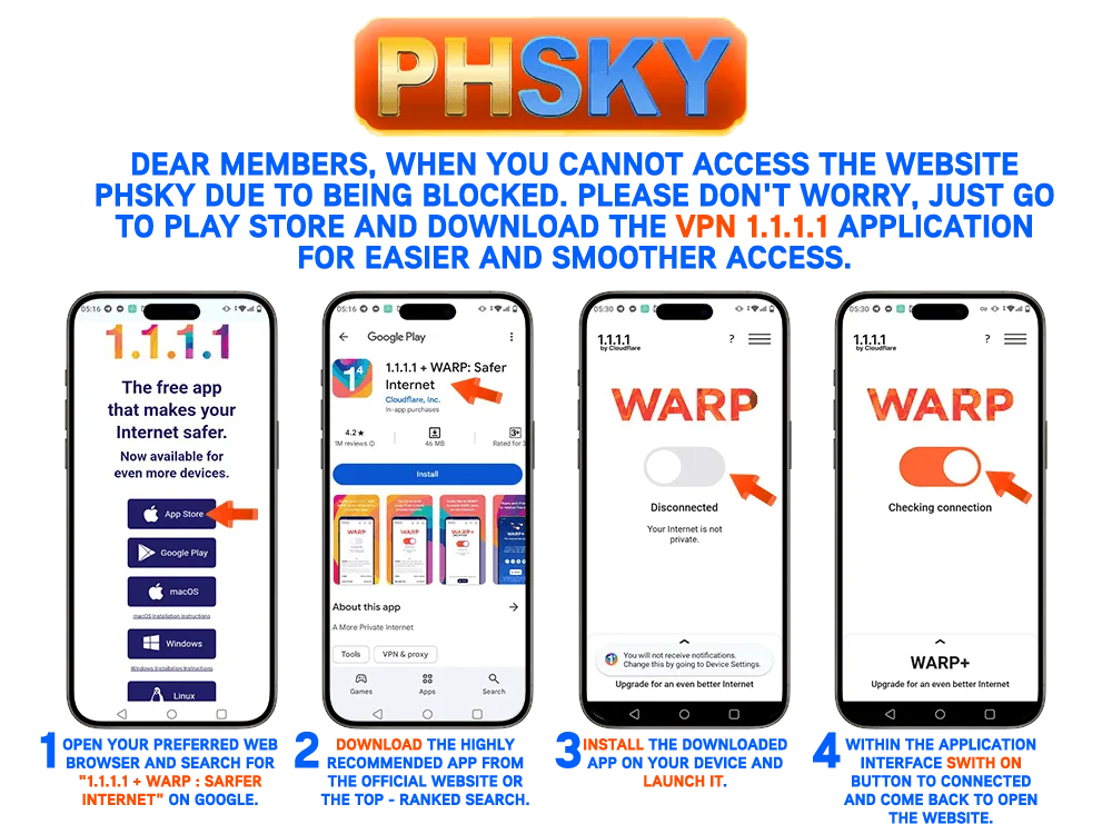 PHSKY how to download and use 1.1.1.1 for uninterrupted access